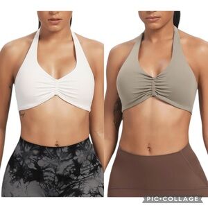 Aoxjox Women's Workout Sports Bras Fitness Taylor Scrunch Halter Bra | XS